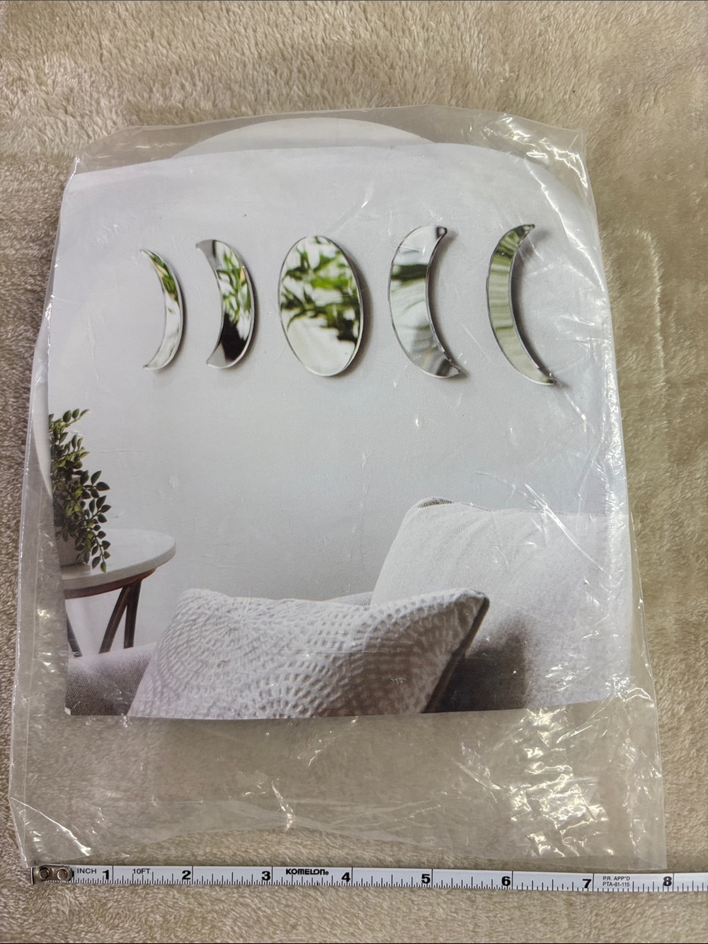 5 Piece Decorative Silver Moon Phases Wall Mirrors - Home Accent